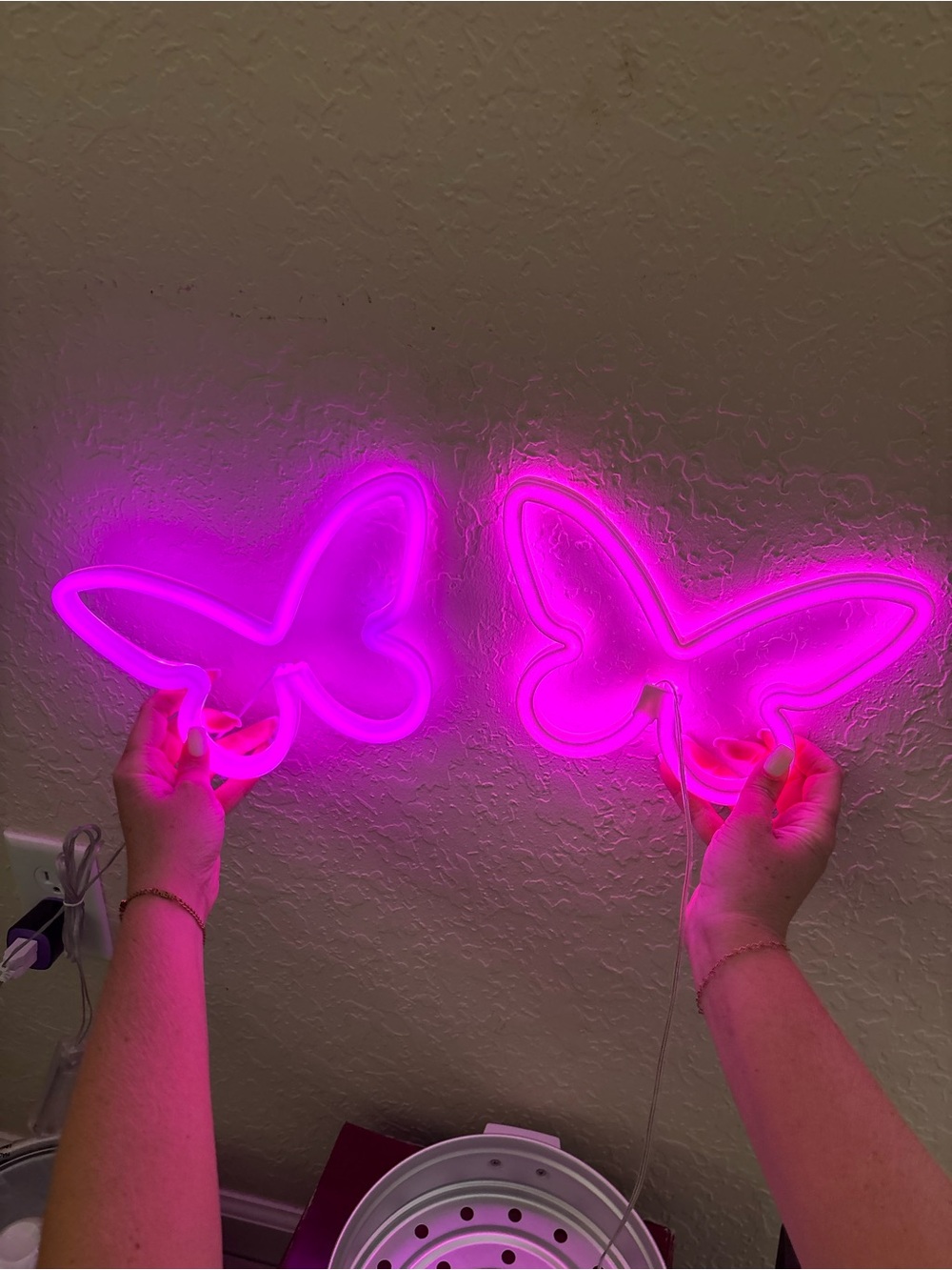 Pink Butterfly Neon Wall Lights - Set of 2